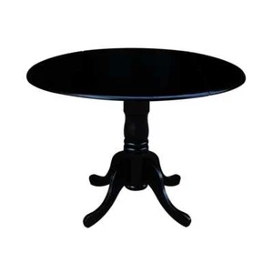 Dining Table Round Solid Wood Dropleaf Space Saving Black - Picture 1 of 9