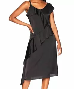 $295 Nic+Zoe Women's Black New Romantics Satin Ruffled Cocktail Dress Size 8 - Picture 1 of 1