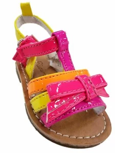 Infant Girls Neon Pink Yellow Orange Strappy Sandals Summer Baby Shoes - Picture 1 of 1