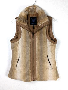 Go Coco Women's Vest Size L Faux Fur Vegan Leather Full Zip Pockets Mock Neck - Picture 1 of 8