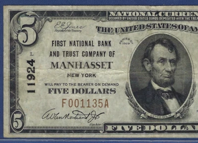 🇺🇸 NY  1929 $5 ♚♚MANHASSET, NEW YORK♚♚ PCGS VERY FINE 25 PPQ     HARD TO FIND! - Image 1 of 3