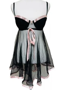 Vintage Victorias Secret Y2K Babydoll Dessous Gr. M schwarz pink kokett neu aus altem Lagerbestand - Bild 1 von 14