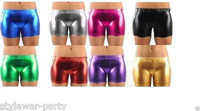 CRAZY CHICK Girls Metallic Shiny Hot Pant Shorts Stretchy Wet Look Pants Dance wear Age 5-13