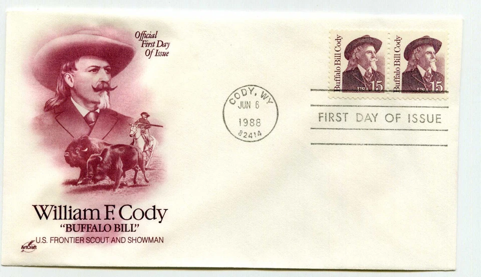 2177 15c Buffalo Bill Cody, ArtCraft, pair, FDC - Image 1 of 1