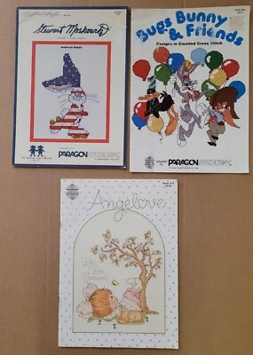 Lot of 3 Booklets Cross Stitch Patterns Angel Love Bugs Bunny Stewart Moskowitz - Image 1 of 4