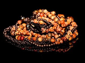 Multi-strand Apple Coral and Copper Statement Necklace - Picture 1 of 5