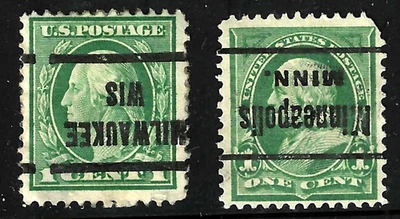 Sc #279 INVERTED MILWAUKEE WIS & MINNEAPOLIS Precancels 1 Cent Franklin US 71B81 - Image 1 of 3