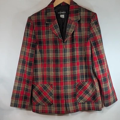 REQUISITOS DE COLECCIÓN Chaqueta Blazer Mujer Talla 14 Rojo Gris Mezcla de Lana a Cuadros Cremallera Completa Foto 1 de 4