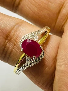 Anillo de plata 925 oro 10K rubí rojo piedra de nacimiento de julio en plata de ley - Imagen 1 de 8