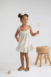 Girls Linen Dress With Ties, Natural Linen Sleeveless Dress, Toddler Linen Boho - Picture 1 of 19