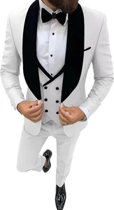 Men's Suit Slim Fit 3 Piece White XL 44R 38W Notch Lapel 1 Button - Picture 1 of 1