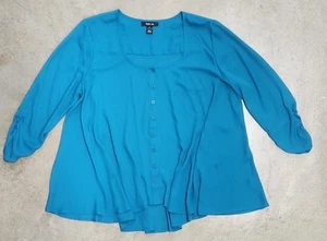 NWT Style & Co XL 3/4 Sleeve Button Up Shirt Blouse-Womens,Teal,100% Polyester - Picture 1 of 10
