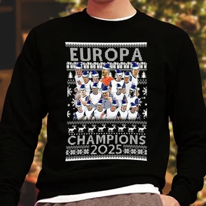 Spurs Europa Champions 2025 Black Christmas Jumper Santa Hats Adults Kids Sizes - Picture 1 of 2
