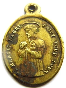 Rare Brass Holy Medal St. Benedict Labre Antique French Pilgrims Badge ca. 1885 - Picture 1 of 2