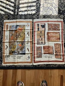 Two Vintage Australia  Linen Tea Towels by Neil aboriginal carvings fast colours - Picture 1 of 7