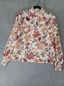 Flying Tomato Damen Small Peasant Shirt transparent bunt Blumen Mockneck Boho - Bild 1 von 10