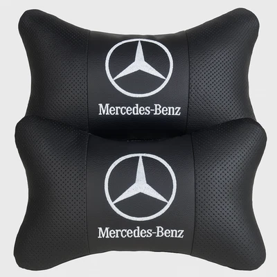 Black Leather For Mercedes-Benz Car Neck Support Pillows – Universal Fit – 2pcs - Image 1 of 3