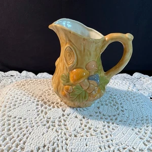 Vintage 1970's Mushroom Pitcher Creamer Tree Trunk Ceramic Cottagecore Granny - Picture 1 of 3