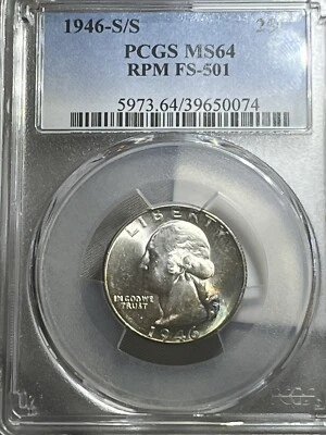 PCGS MS64 Nicely Toned 1946-S/S RPM  FS-501 Looks Better In Hand! Guaranteed! - Image 1 of 3