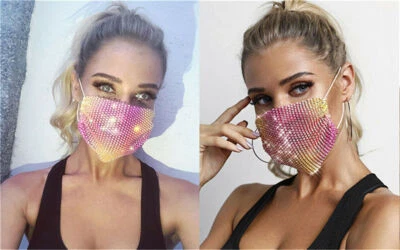 Glitter Crystal Mouth Face Mask for Women Decorative Rhinestone Body Jewelry - Image 1 of 4