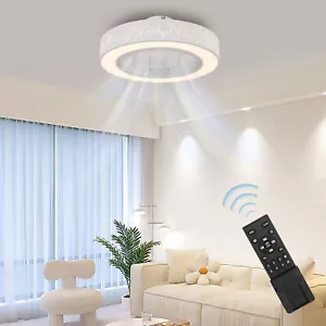 50cm Round Ceiling Fan Light 3Color LED Chandelier Lamp Dining Bedroom Remote - Picture 1 of 24