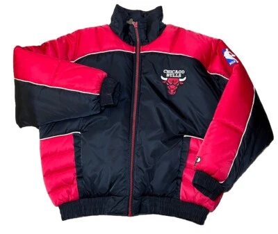 Vintage 90s NBA Chicago Bulls Pro Player Mens XL Red Black Puffer Jacket - Image 1 of 4