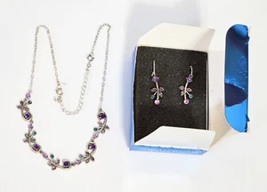 Juego de collar y pendientes Avon 2005 Sparkling Vine - Y2K púrpura azul plata floral - Imagen 1 de 5