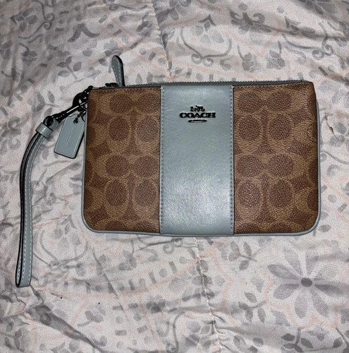 Coach Portafoglio da Polso Piccolo Angolare Zip Azzurro Cachi Cascata