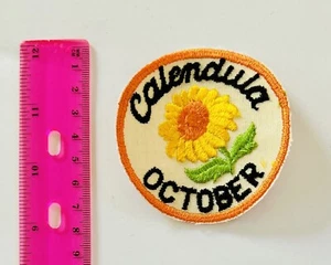 Vintage Calendula October Patch Embroidered Flowers Of The Month Sew On - Picture 1 of 4