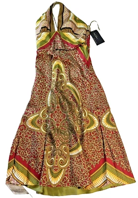 NWT Nicole Miller Collection Silk Dress Womens 4 Maxi Gown Lined Multicolor Logo - Image 1 of 4