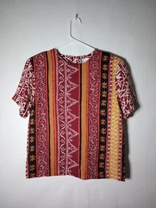Diane Gilman Women's Patterned Short Sleeve Top With Shoulder Pads Size Large - Picture 1 of 8