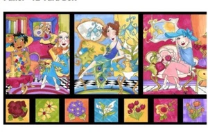 Loralie Designs - Sitting Pretty Portrait Quilting Fabric Panel - With Florals - Picture 1 of 1