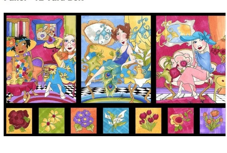 Loralie Designs - Panel de tela acolchado de retrato bonito sentado - con flores Foto 1 de 1