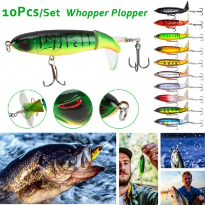 10 piezas señuelos de pesca Whopper Plopper Topwater cebo de lubina cola giratoria flotante Foto 1 de 4