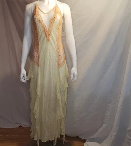 Victoria's Secret Silk Long Nightgown Slip Medium Ruffled Yellow Orange Sheer - Picture 1 of 7