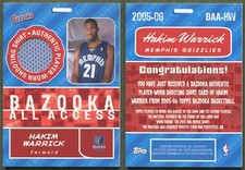 2005-06 Bazooka All-Access GRAY JERSEY #BAA-HW Hakim Warrick Memphis Grizzlies
