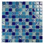 Mosaic Glass Pool Tile Metallic Square Shower Backsplash Blue & Silver Ng Mos#7