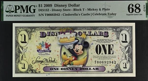 2009 $1 Disney Dollar Mickey & Pluto PMG 68 EPQ (DIS152) S/N T00692942 - Picture 1 of 2