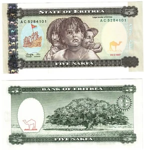 1997 Eritrea 5 Nakfa P2 Banknote UNC - Picture 1 of 1
