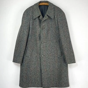 Dunn & Co Crombie Tweed Overcoat Mens 42 Flecked Wool Long Over Coat Trench Mac - Picture 1 of 17