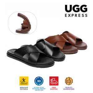 EVERAU® Men Slides Leather Upper Cross Strap Ultra Soft Nonslip Sandals Wyatt - Picture 1 of 40