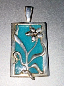 COLEMAN CO. 925 Sterling Silber großer wendbarer quadratischer Türkis Blumen Anhänger - Bild 1 von 6