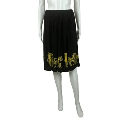 Falda De Colección Novedad Para Mujer Mediana Amarilla Dibujada por Caballos Carruajes Borde Estampado Foto 1 de 4