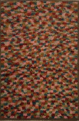 Checkered Moroccan Berber Area Rug 8x10 Plush Wool Handmade Room Size Carpet - Image 1 of 4