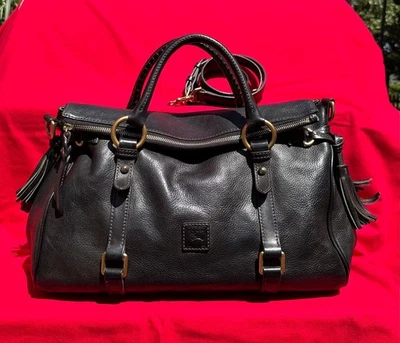 Dooney & Bourke Large Florentine Leather Foldover Tassel Satchel Black $548 - Image 1 of 4
