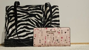 Kate Spade Fuzzy Zebra Handbag & Small Pink Wallet Staci Twinkle Stars Designer - Picture 1 of 21