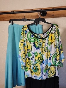 Excellent Lane Bryant & Janette Plus Women's Skirt And Blouse Set 16-18  - Picture 1 of 8