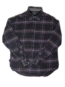 Eddie Bauer Button Flannel Shirt Mens Large Black Red Plaid Long Sleeve - Picture 1 of 7