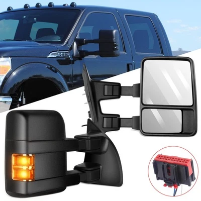 ✅一对黑色侧镜适用于 2008 - 2015 年福特 Super Duty 手动牵引烟灯 — 第 1/4 张图片