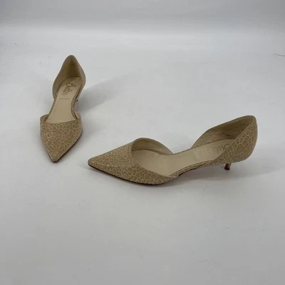 Butter Leopard Patent D'Orsay Pumps Made in Italy Pointed Toe Kitten Heel 8 - Image 1 of 4